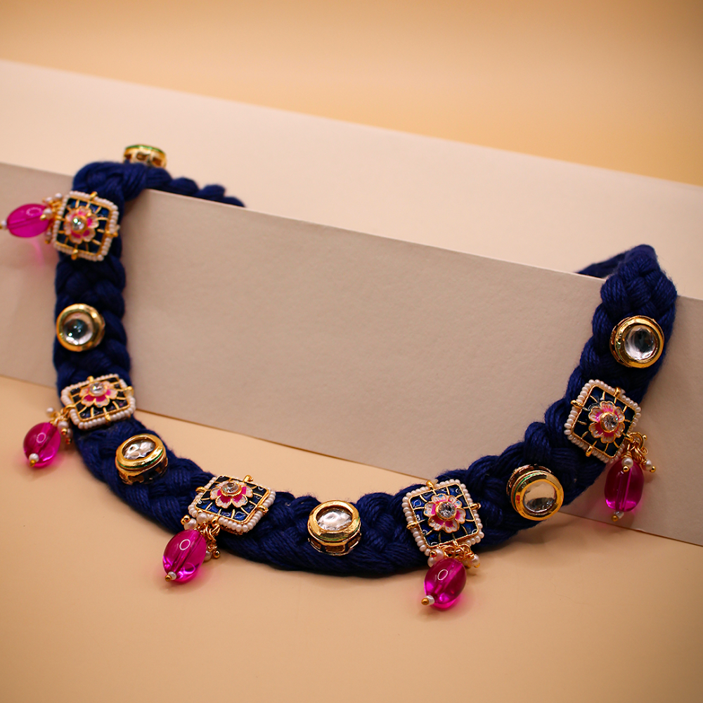 Indigo Rani Kundan Silk Thread Choker Necklace