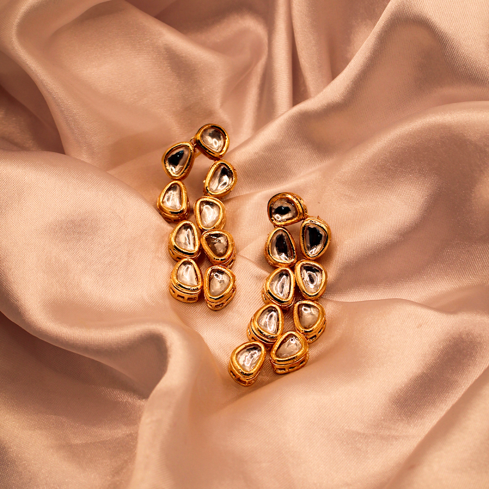 Stack-Drop Kundan Earrings