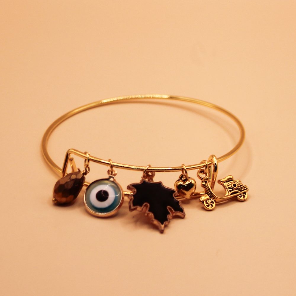 Black Leaf Golden Charms Bracelet