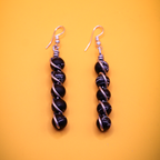 Wire Wrapped Black Beaded Dangle Earrings
