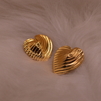 Wave Heart Golden Stud Earrings