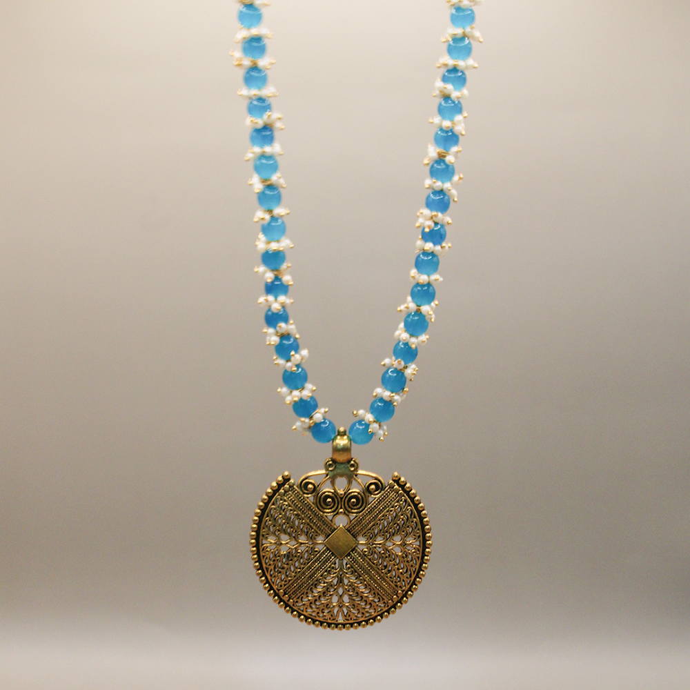 Oxidized Medallion Blue River Long Necklace