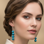 Wire Wrapped Blue Beaded Dangle Earrings