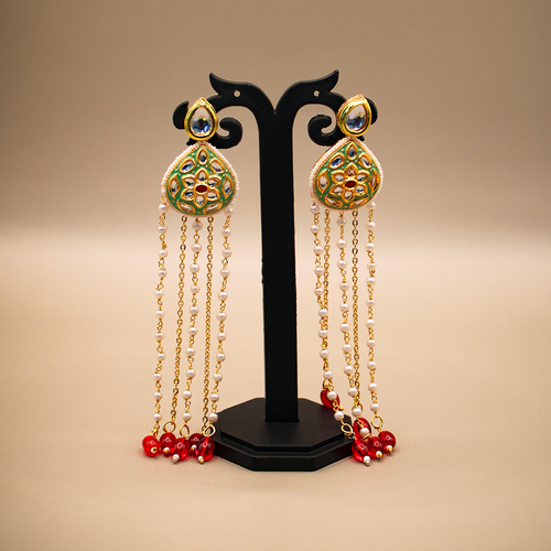 Mint Dewdrop Kundan Dangle Earrings