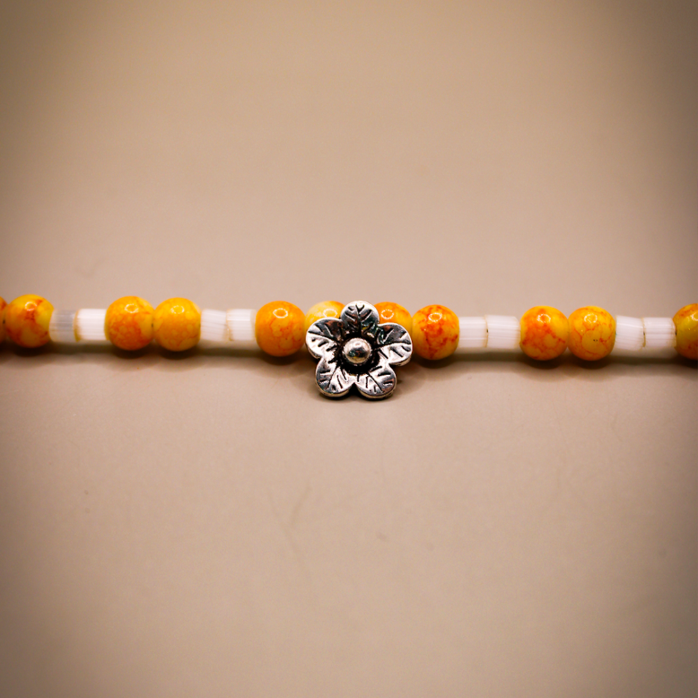 Flower Charm Yellow -White Beaded Anklets