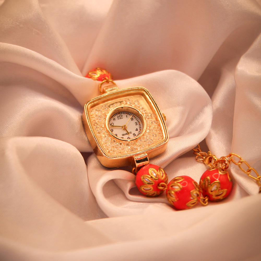 Coral Lustre Golden Bracelet Watch