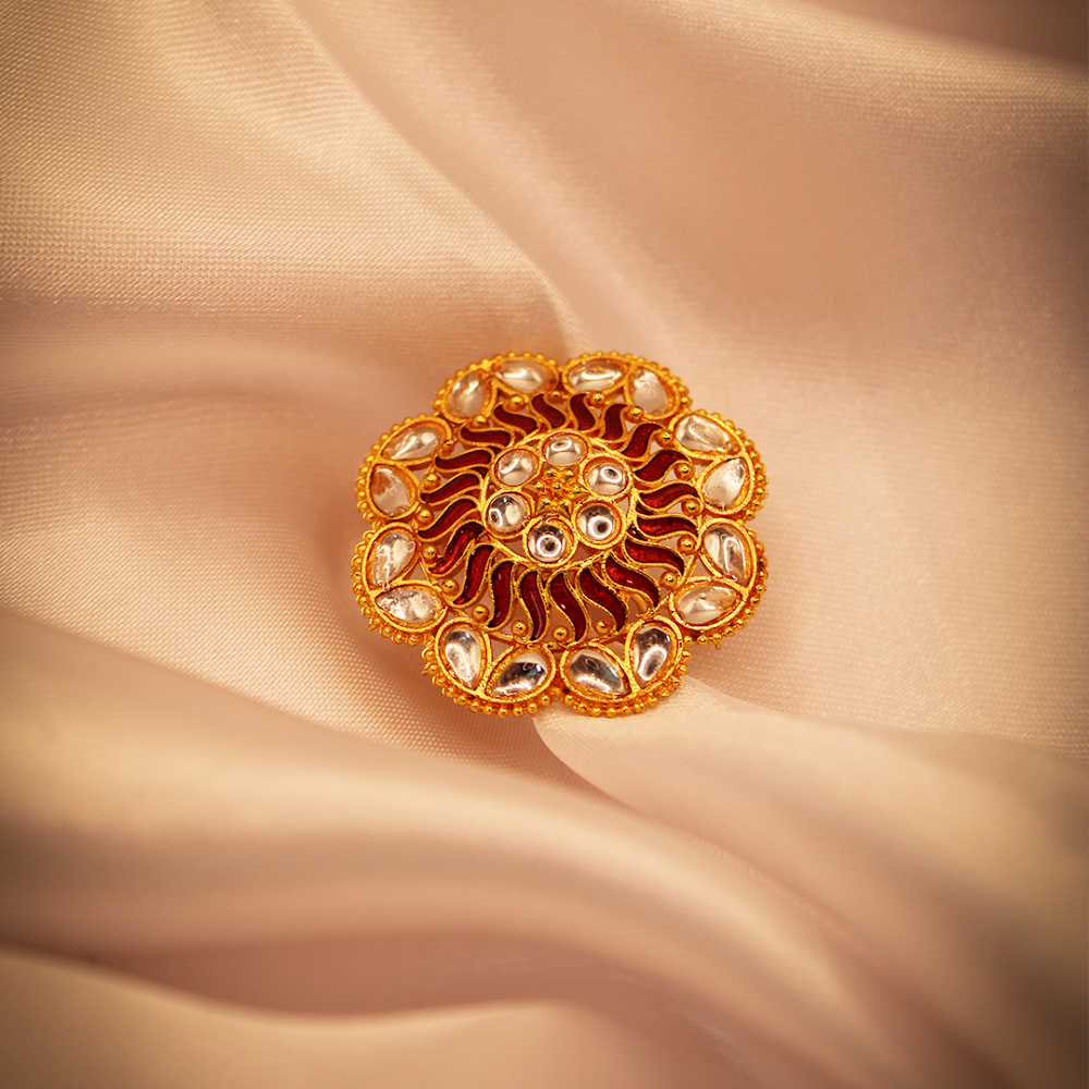 Traditional Crimson Petal Adjustable Kundan Cocktail Ring