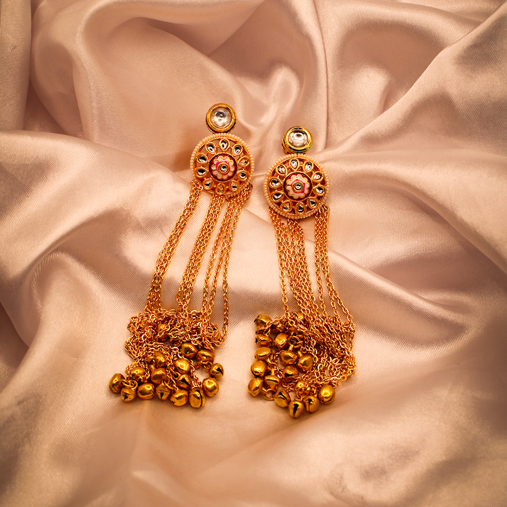Golden Waterfall Kundan Chain Earrings