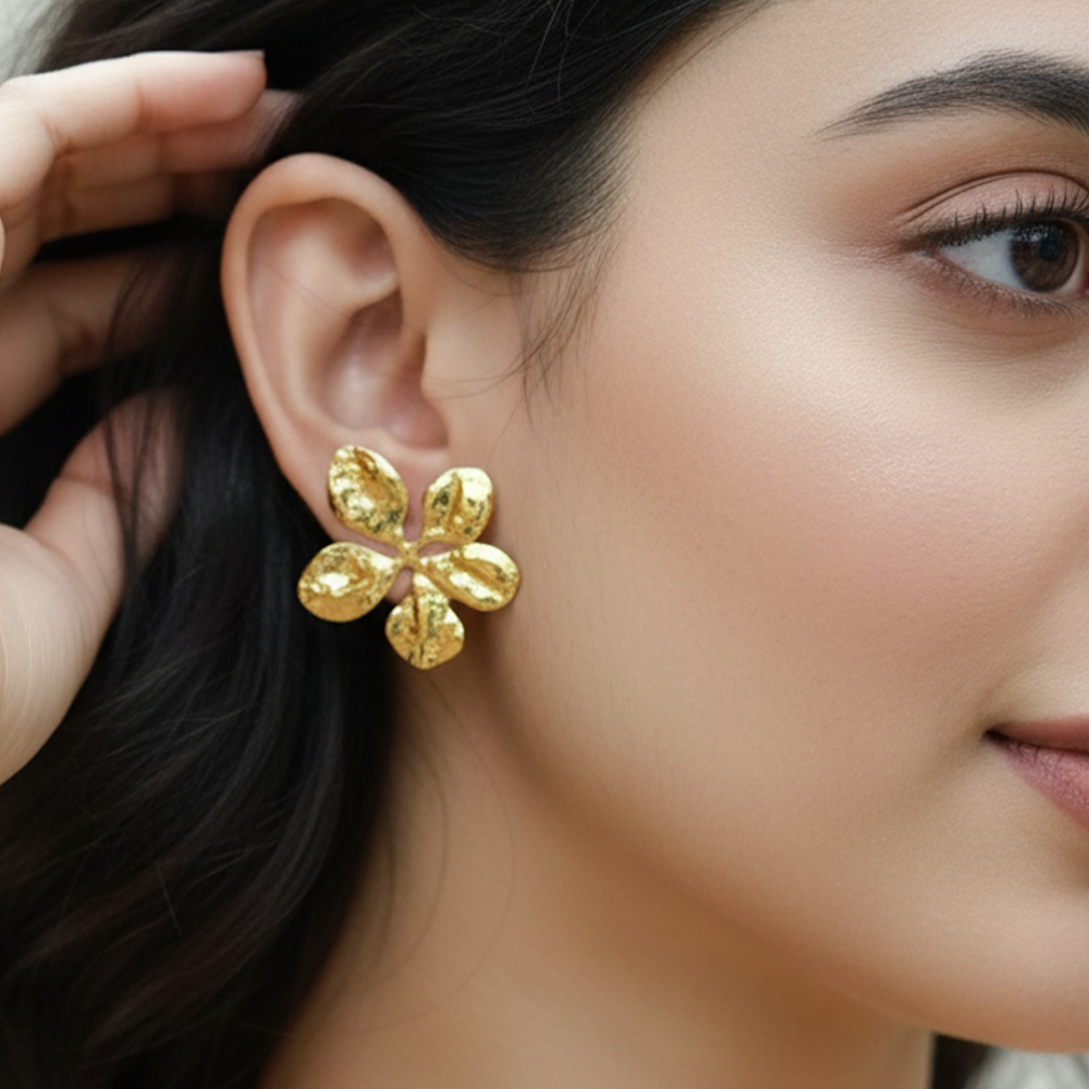 Hammered Petal Golden Statement Studs