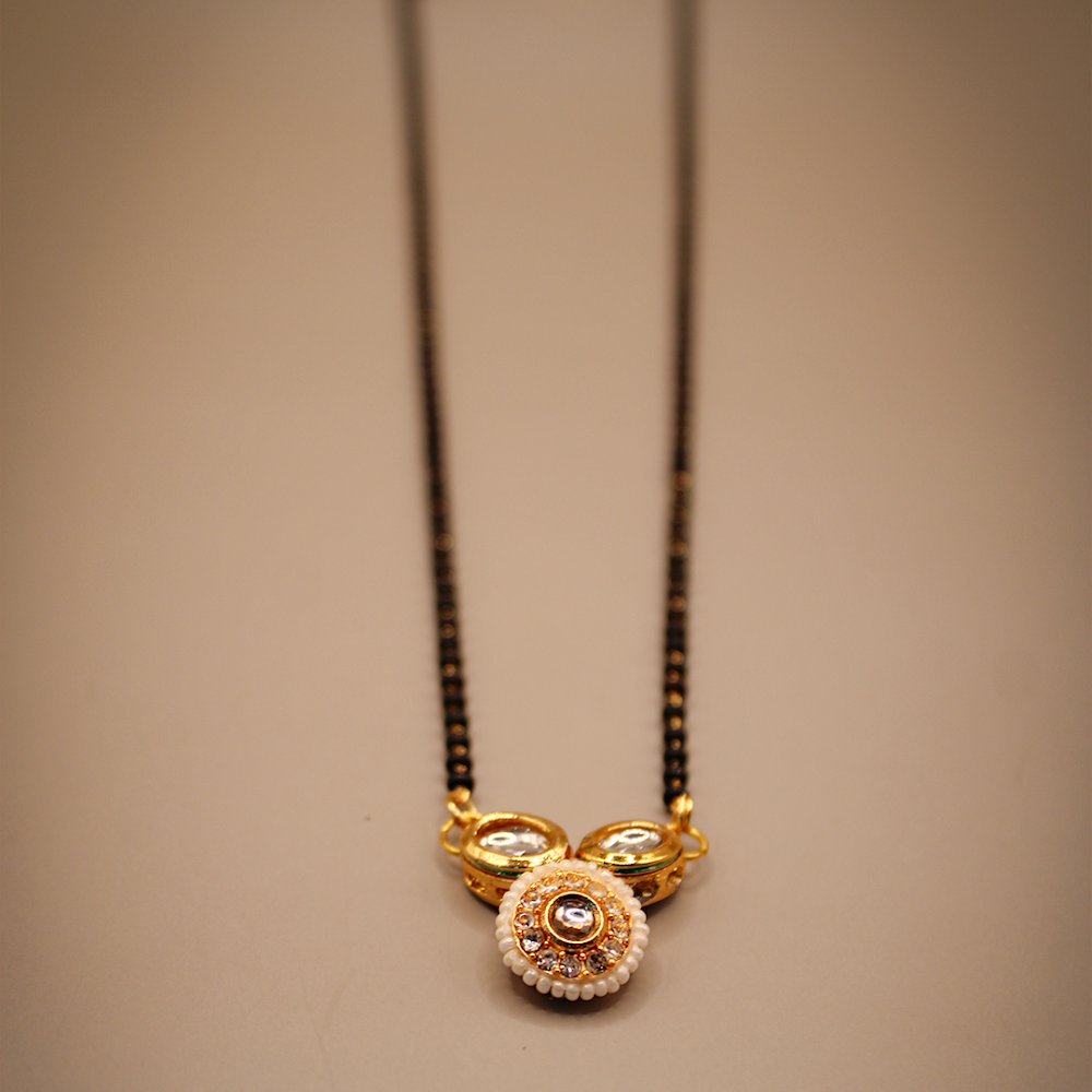 Golden Black Round & Drop Stone Work Mangalsutra
