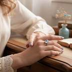 Silver Resin Bloom Adjustable Ring anti--tarnish