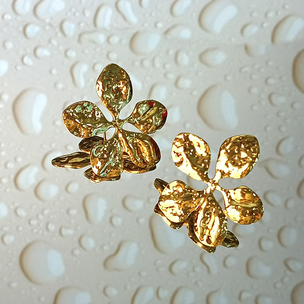 Hammered Petal Golden Statement Studs