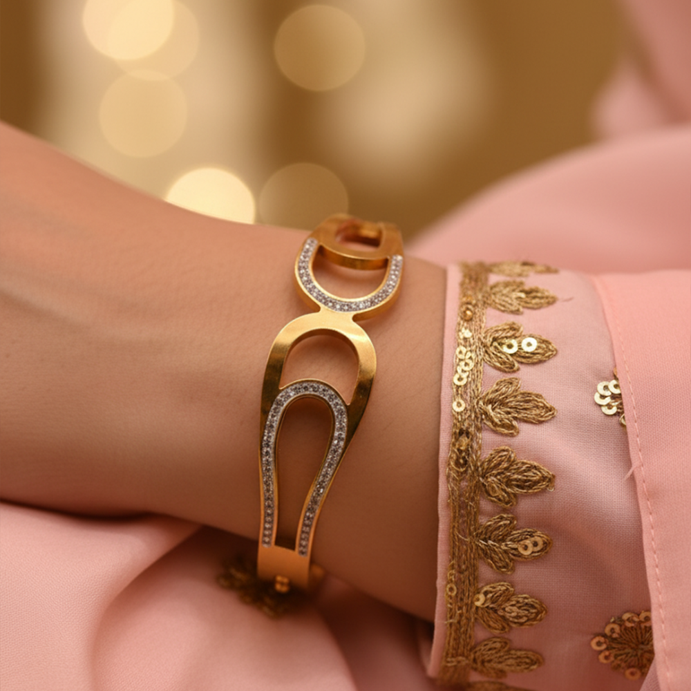 Pave Teardrop Golden Cuff Bracelet