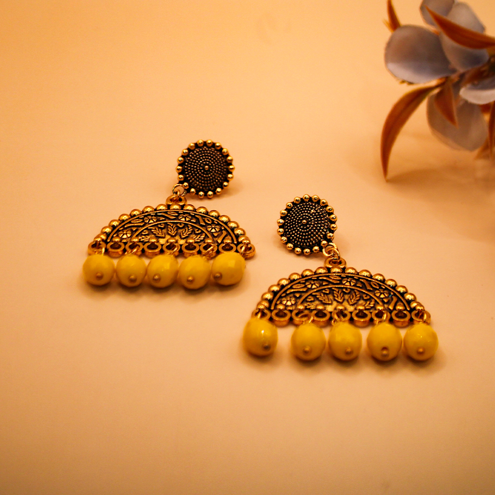 Canary Semi-Circle Filigree Oxidized Jhumka Earrings