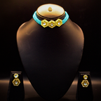 Royal Kundan Blue Hexagon Choker Set