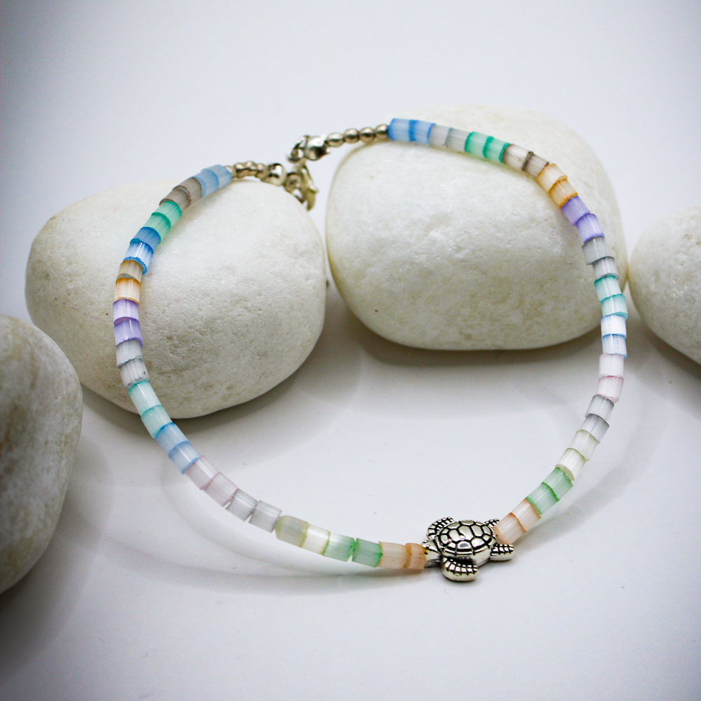 Tortoise Charm Colorful Beaded Anklets