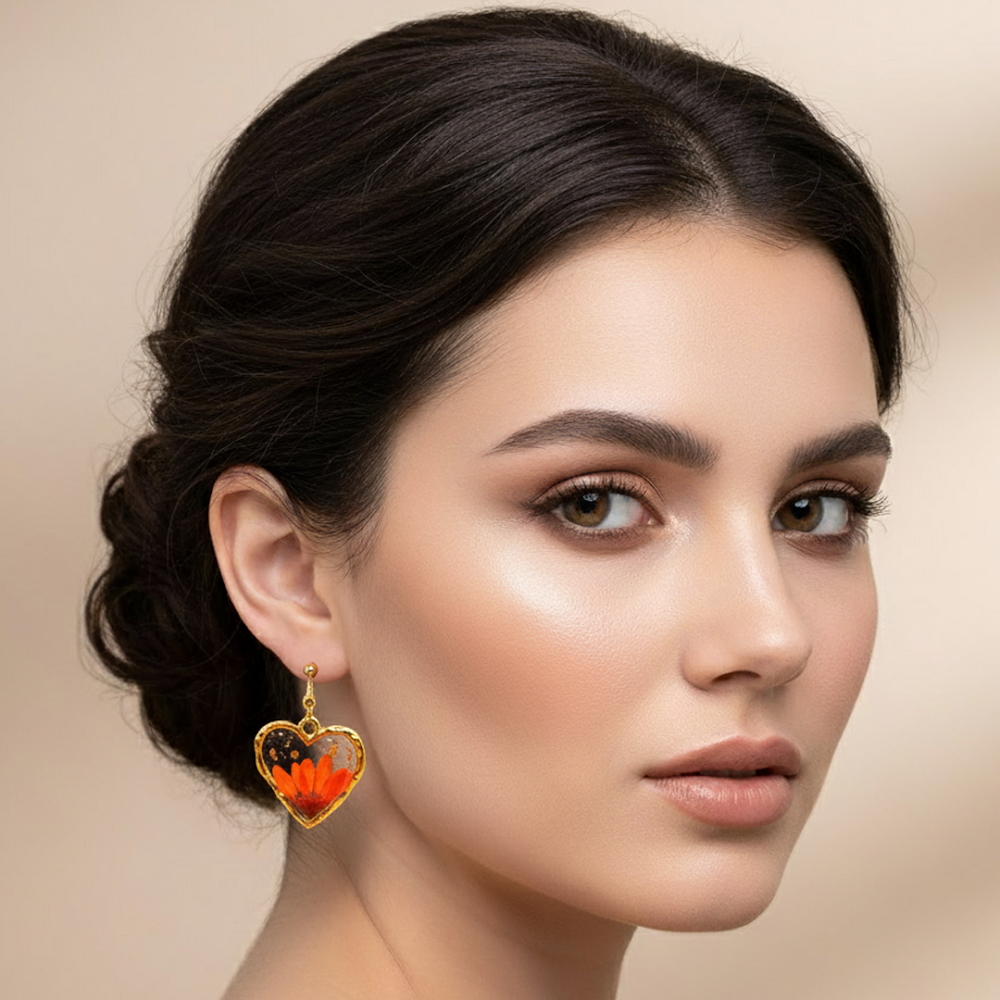 Forever Bloom Resin Heart Dangle Earrings