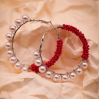 Pink-White Pearl Hoop Earrings