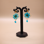 Encased Cyan Flower Dangle Earrings