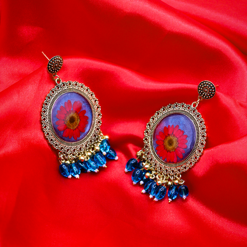 Ruby Bloom Azure Jhumka Earrings