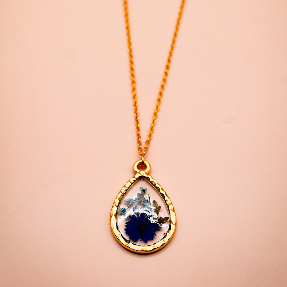 Azure Bloom Resin Teardrop Pendant