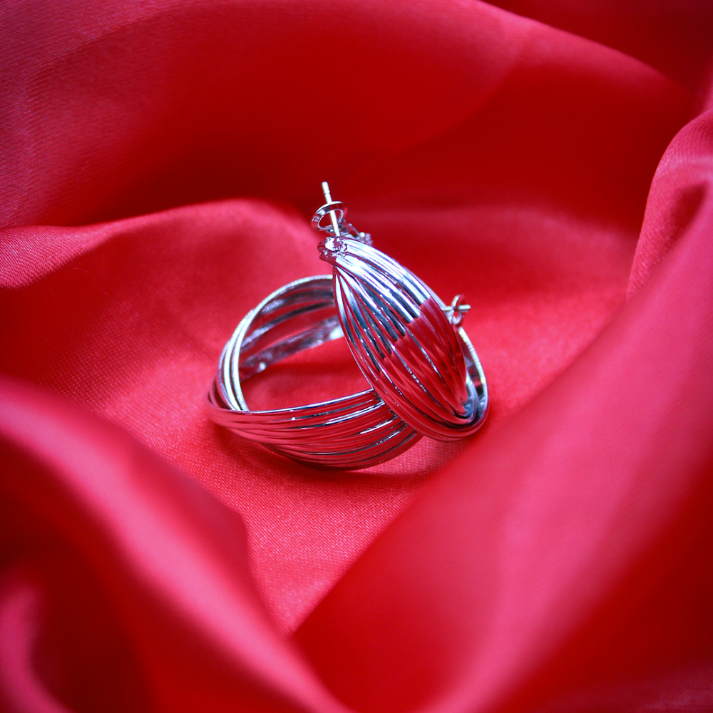 Silver Tress Orbit Hoop Earrings
