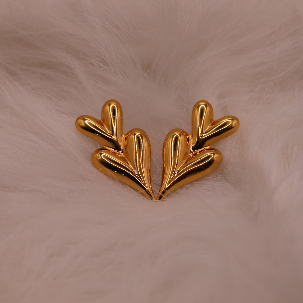 Golden Double Heart Stud Earrings