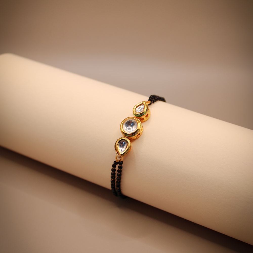 Golden Black Round-Drop Mangalsutra Bracelet