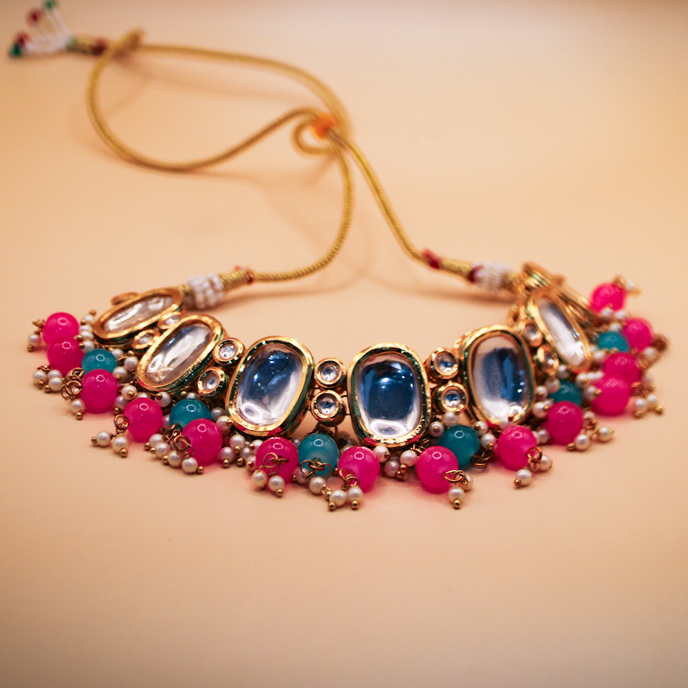 Rajwadi Rainbow Kundan Choker Set
