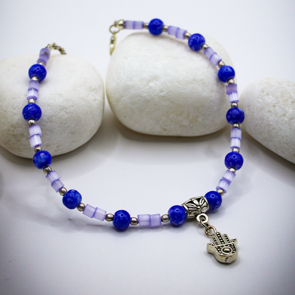 Hand Charm Silver-Violet Beaded Anklets