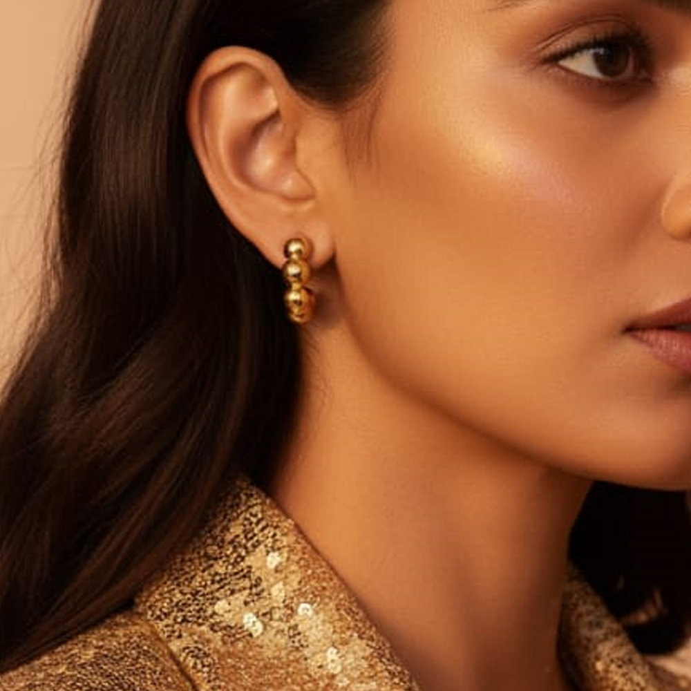 Orbital Golden Beads Hoop Earrings