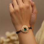 Golden-Black Green Stone Mangalsutra Bracelet