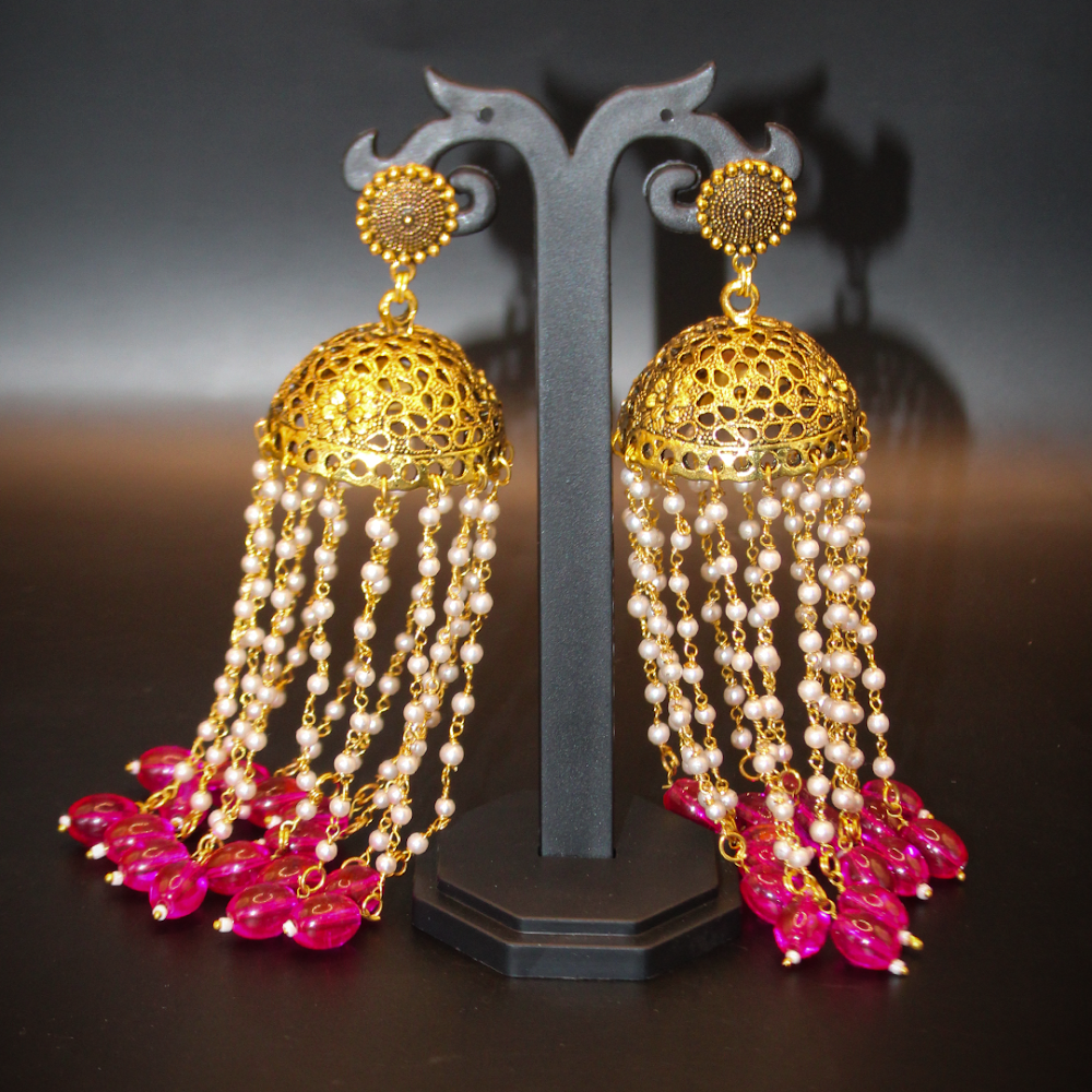 Rani Pink Heavy Jhumka Earrings