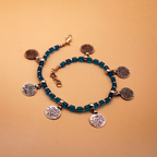 Coin Charms Silver-Blue Beaded Anklets