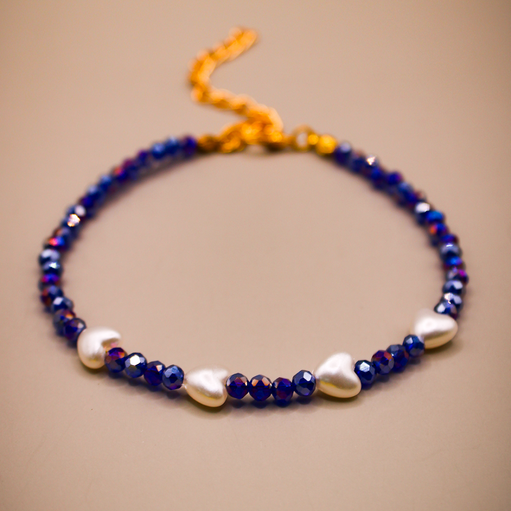 Indigo Beaded Hearts Anklets