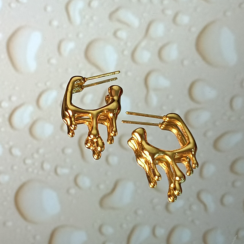 Molten Golden Drop Hoop Earrings
