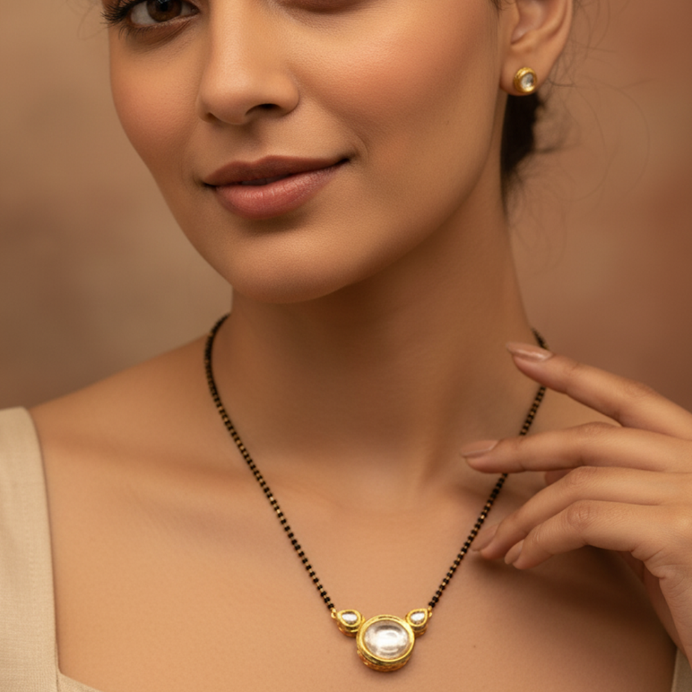Golden Black Round Drop Mangalsutra
