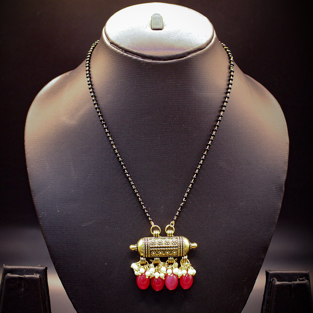 Golden Black tabiz Mangalsutra With Red Beads