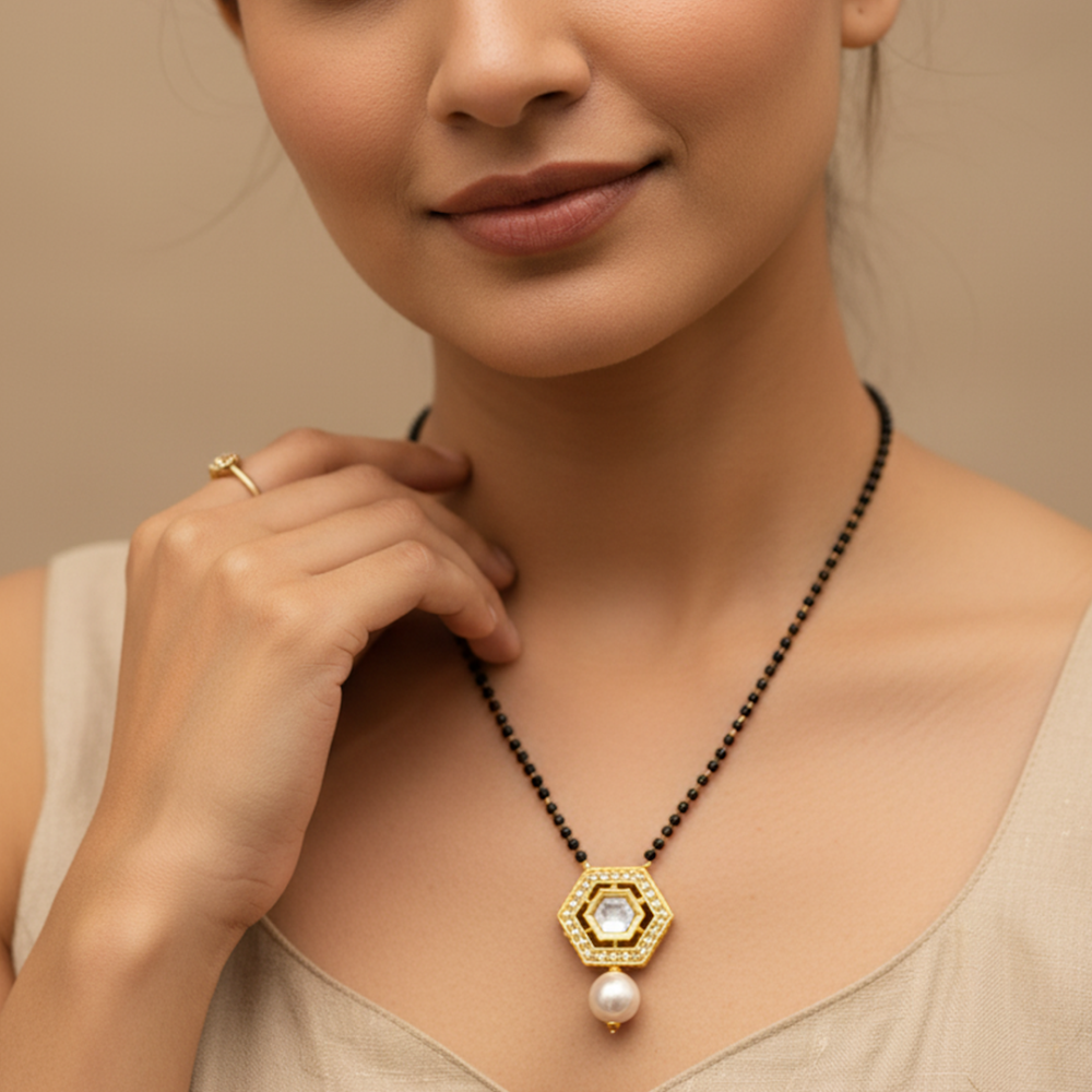 Golden Black Hexagonal Mangalsutra