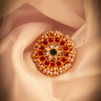 Heavy Red Kundan Pearl Bordered Adjustable Ring