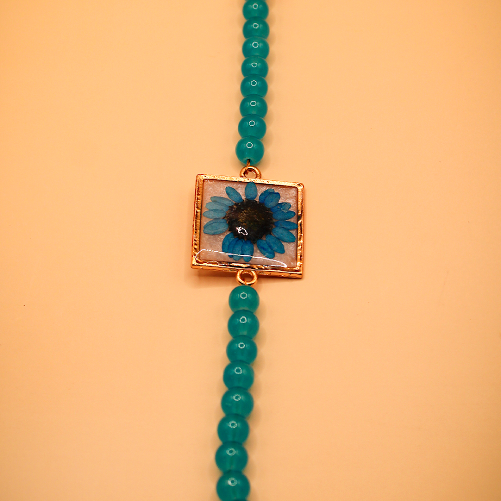 Aqua Resin Floral Beaded Bracelet