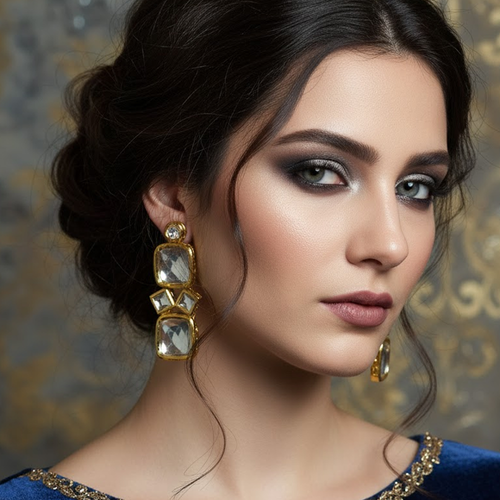 Irregular Kundan Cut Dangle Earrings