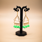Triangular Dangle Earrings With Green Beads