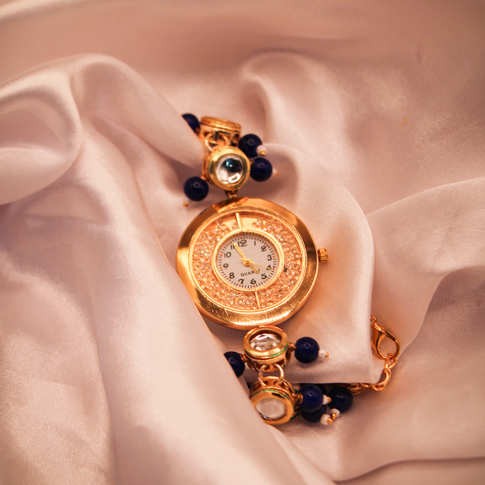 Midnight Blue Regal Kundan Bracelet Watch