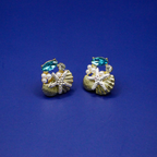 Aqua Seashell Mixed-Finish Stud Earrings