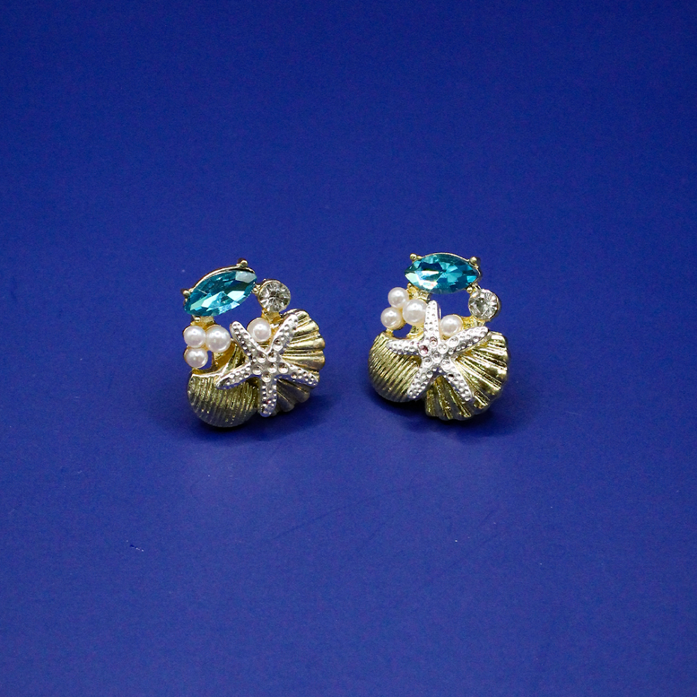 Aqua Seashell Mixed-Finish Stud Earrings