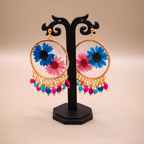 Dual Flora Resin Jhumka Earrings