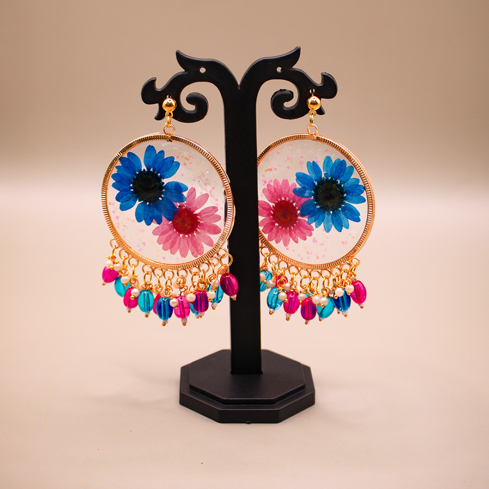 Dual Flora Resin Jhumka Earrings