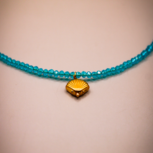 Shell Charm Blue-Gold Beaded Anklets