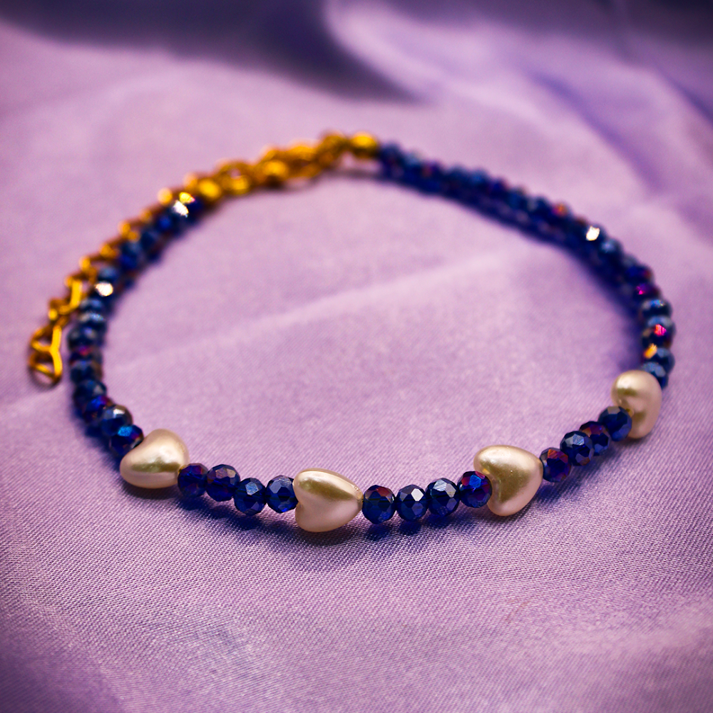 Indigo Beaded Hearts Anklets